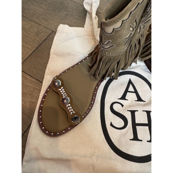 Ash Paquito Sandals Womens Size 8.5 Beige Fringe Gladiator Leather Studded Zip - Picture 2 of 14